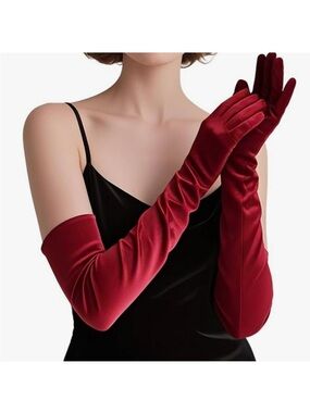Elegant Fine Red Satin Opera Gloves NWT